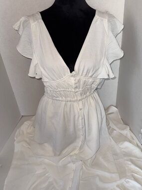 bishop + young White Cotton Backless Maxi Dress with Ruffle Sleeves